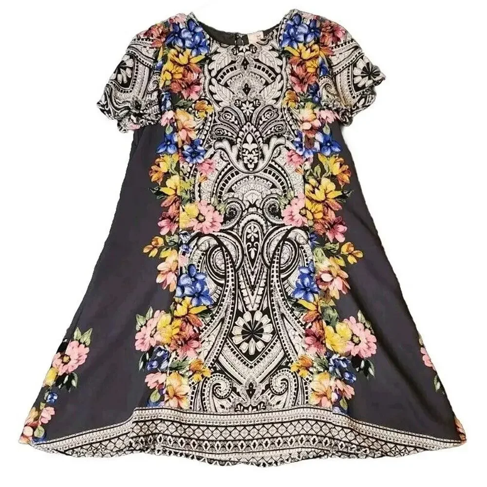 Pink Owl Colorful Paisley Floral Print Cocktail Lined Shift Dress - Size‎ S